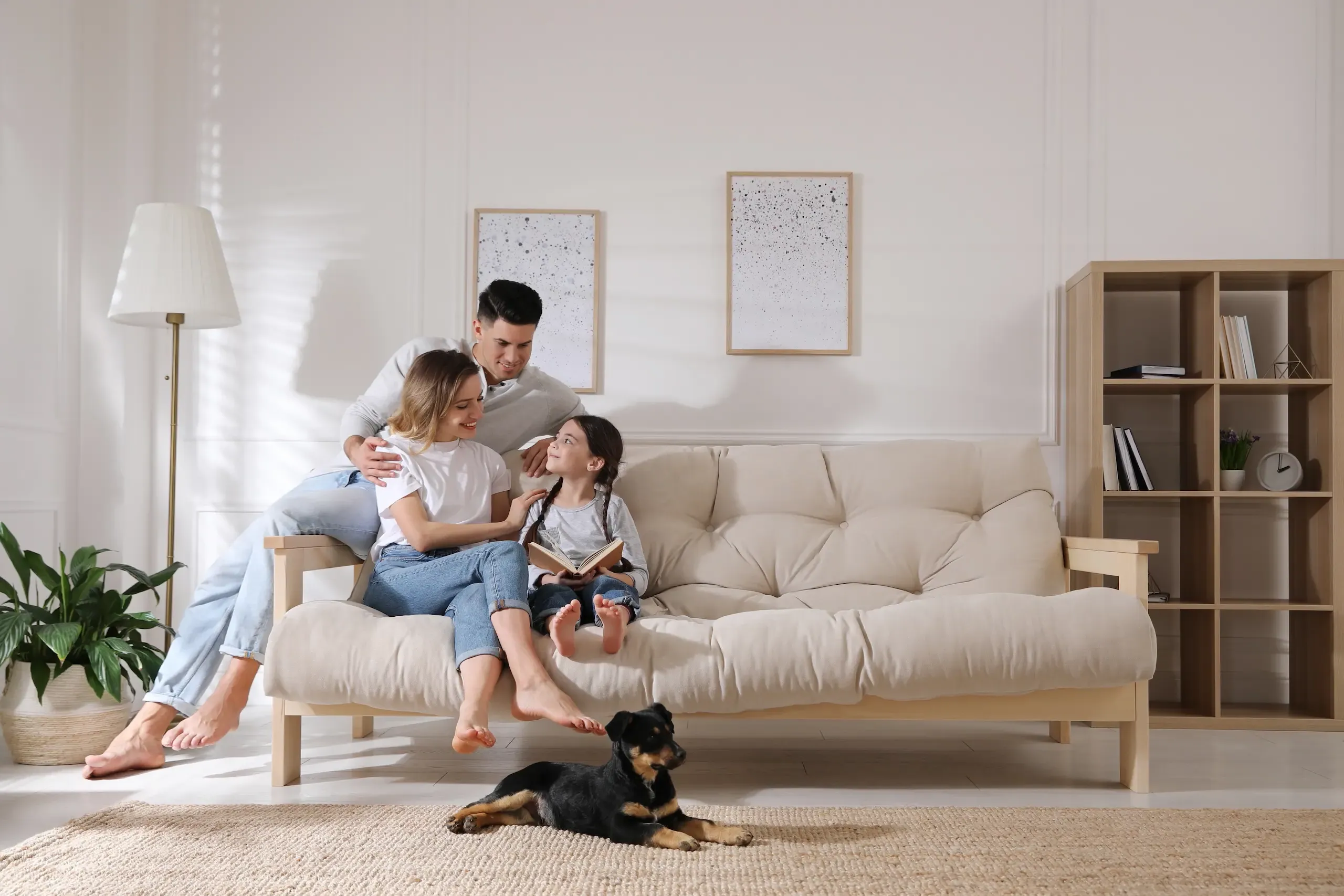 Happy family in safe Los Angeles home with clean dryer vents